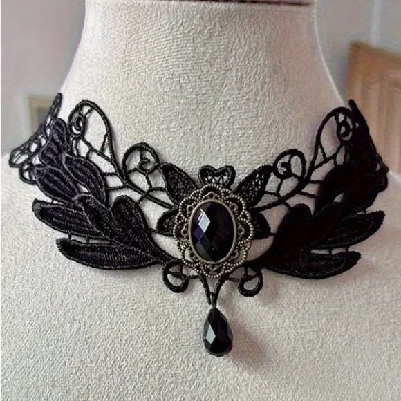 Black Gothic Lace Choker Victorian Dark Academia Necklace Goth - Picture 6 of 10